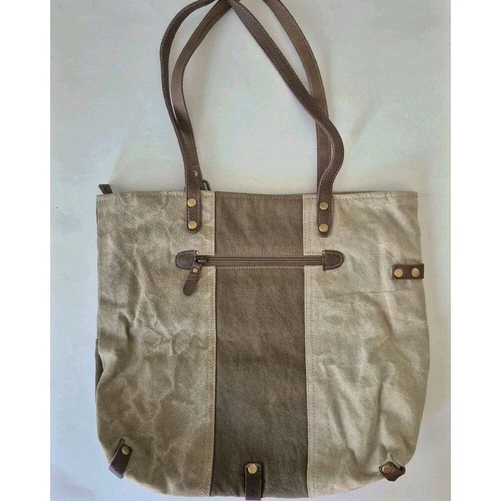 Myra Bag So The Adventure Begins 1960 The Journey Upcycled Denim and Canvas Tote